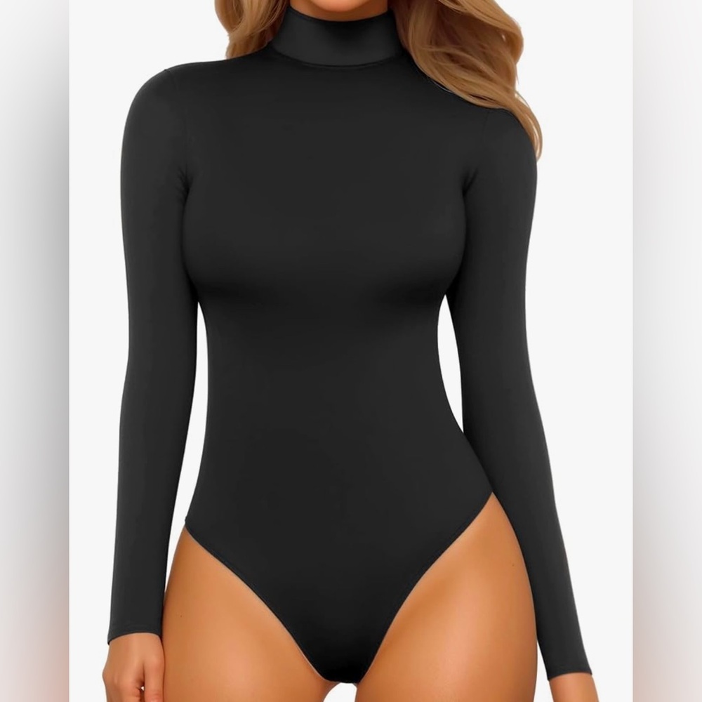 NWT MANGOPOP Women's Mock Turtle Neck Long Sleeve Tops Bodysuit Jumpsuit size S